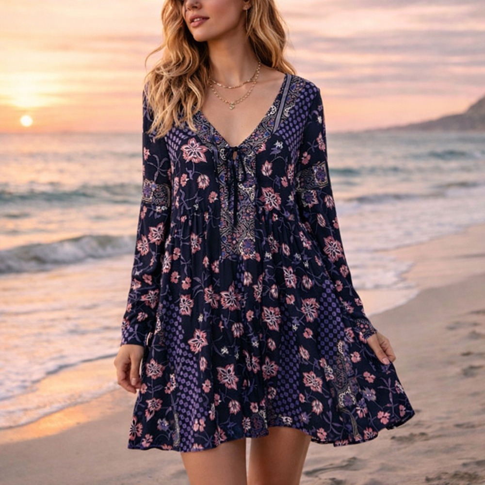Anna Sui Dottie Dress Women‎ M Beachy Hippie Boho Babydoll Grunge Whimsygoth